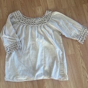 Cream/Tan Cotton Crochet Trim Blouse Maui Hawaii